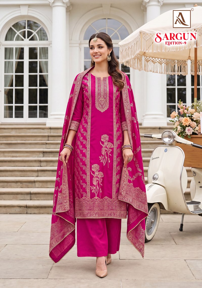 Sargun Edition 9 By Alok Viscose Maslin Jacquard Dress Material 